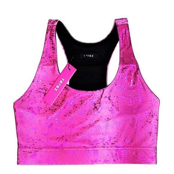 New! TEREZ Balayage Foil Print Metallic Shimmer Racerback Bra Top - Picture 2 of 2